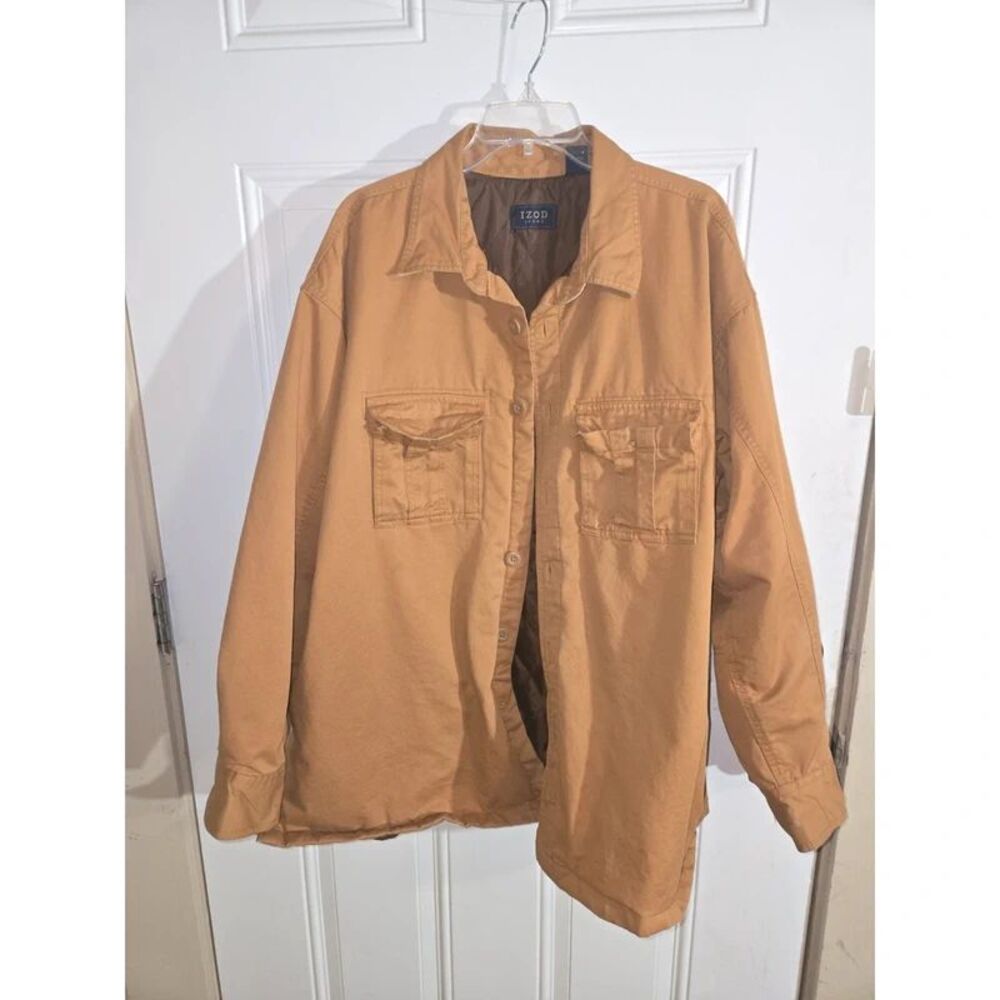 IZOD Mens Retro Brown Utility Jacket Button Quilted Lining Med Missing Buttons
